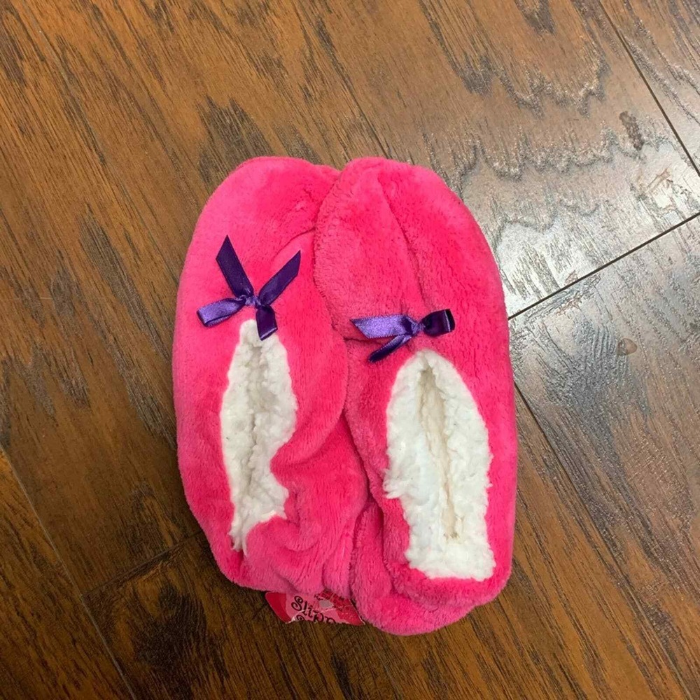 Slipper Socks Girls S/M 5-7.5 Pink Sherpa Lined NWT Non-Slip Bow Accent